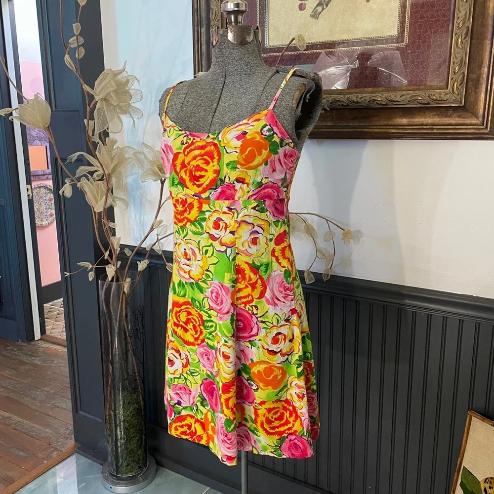 Jams World Vibrant Floral Sundress Slip Mini Dress Made in Hawaii - Sz XS 🧡🎀 - Picture 4 of 13